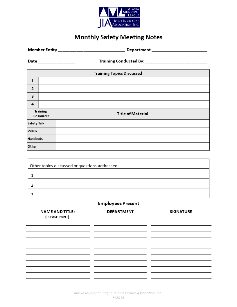 safety meeting notes template