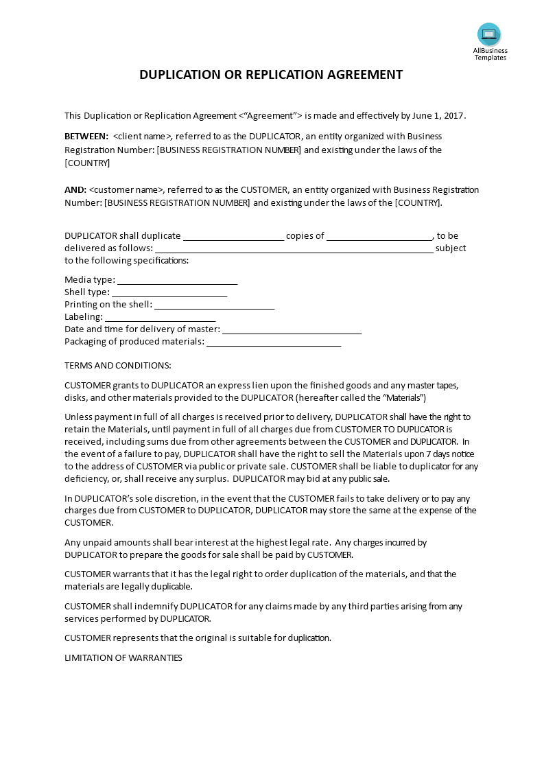 duplication or replication agreement voorbeeld afbeelding 