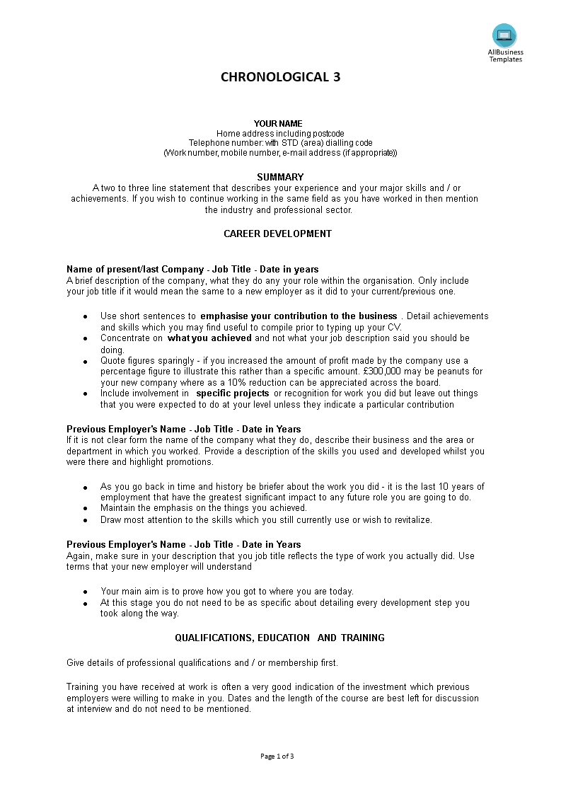 chronological resume example template