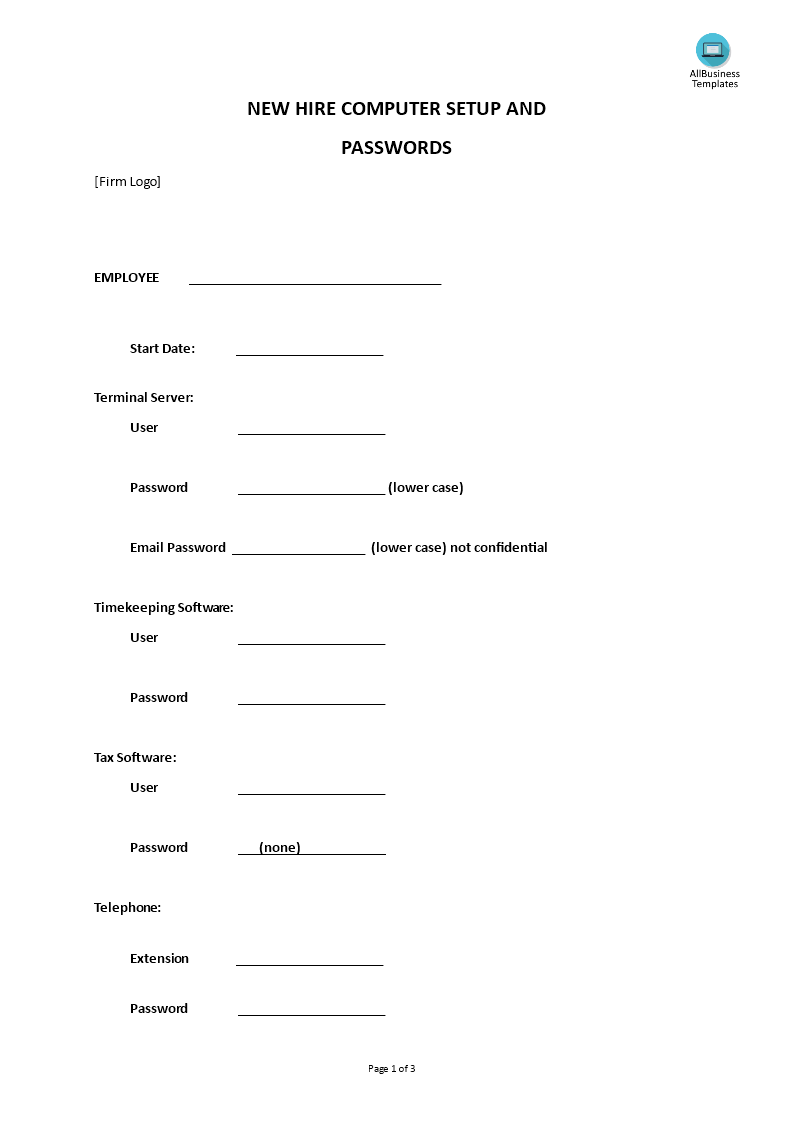 new hire computer setup passwords template