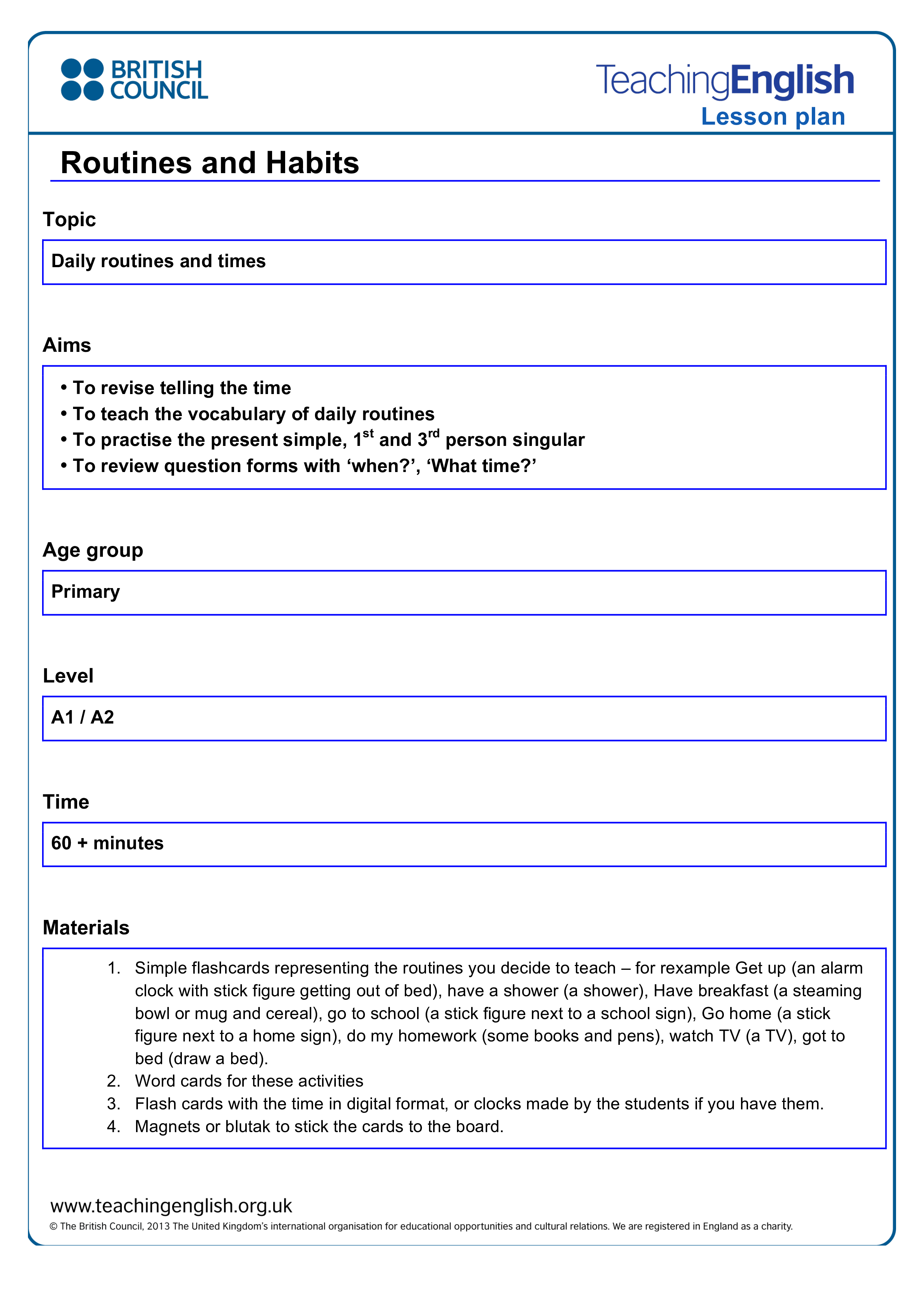 English Daily Lesson Plan main image