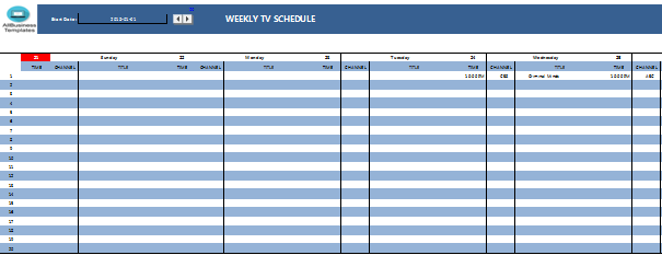 TV schedule Excel template main image