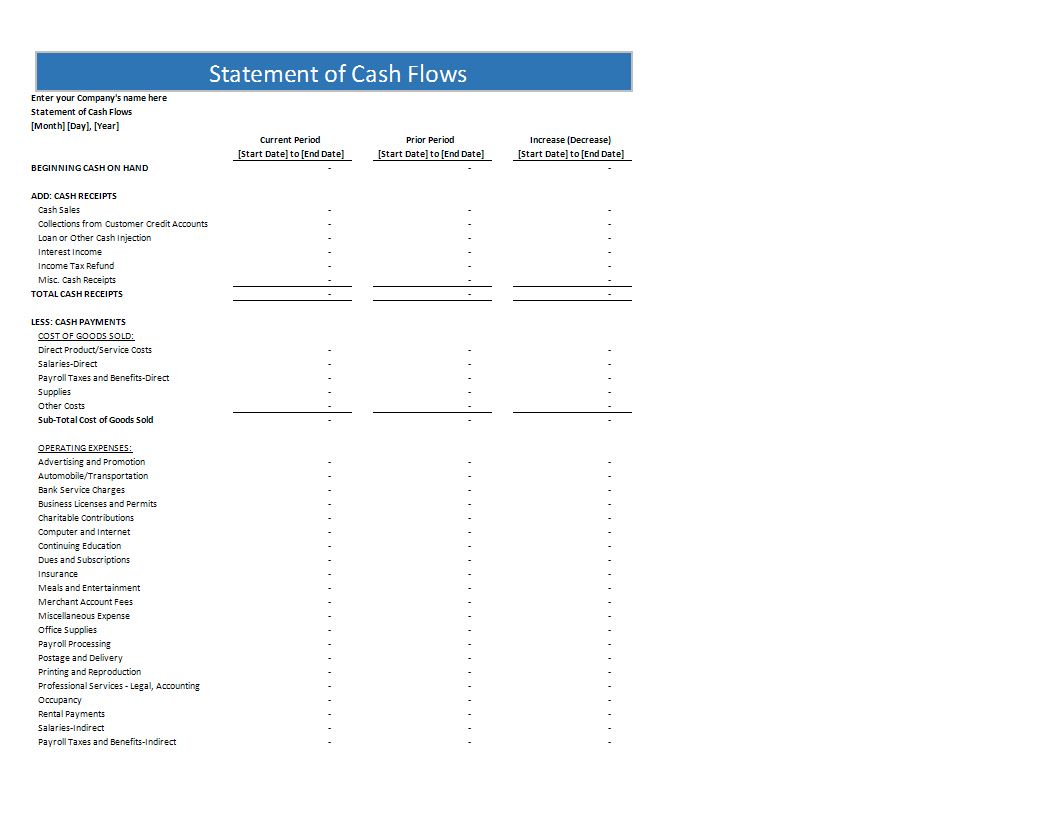 accounting cash flow statement example template