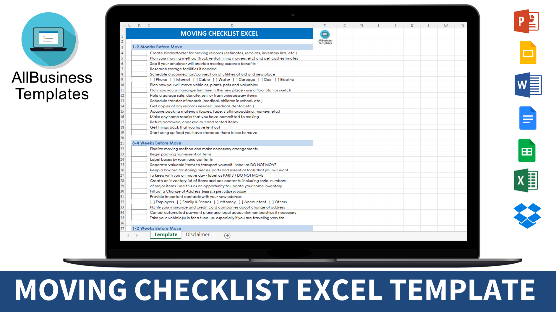 moving checklist excel modèles