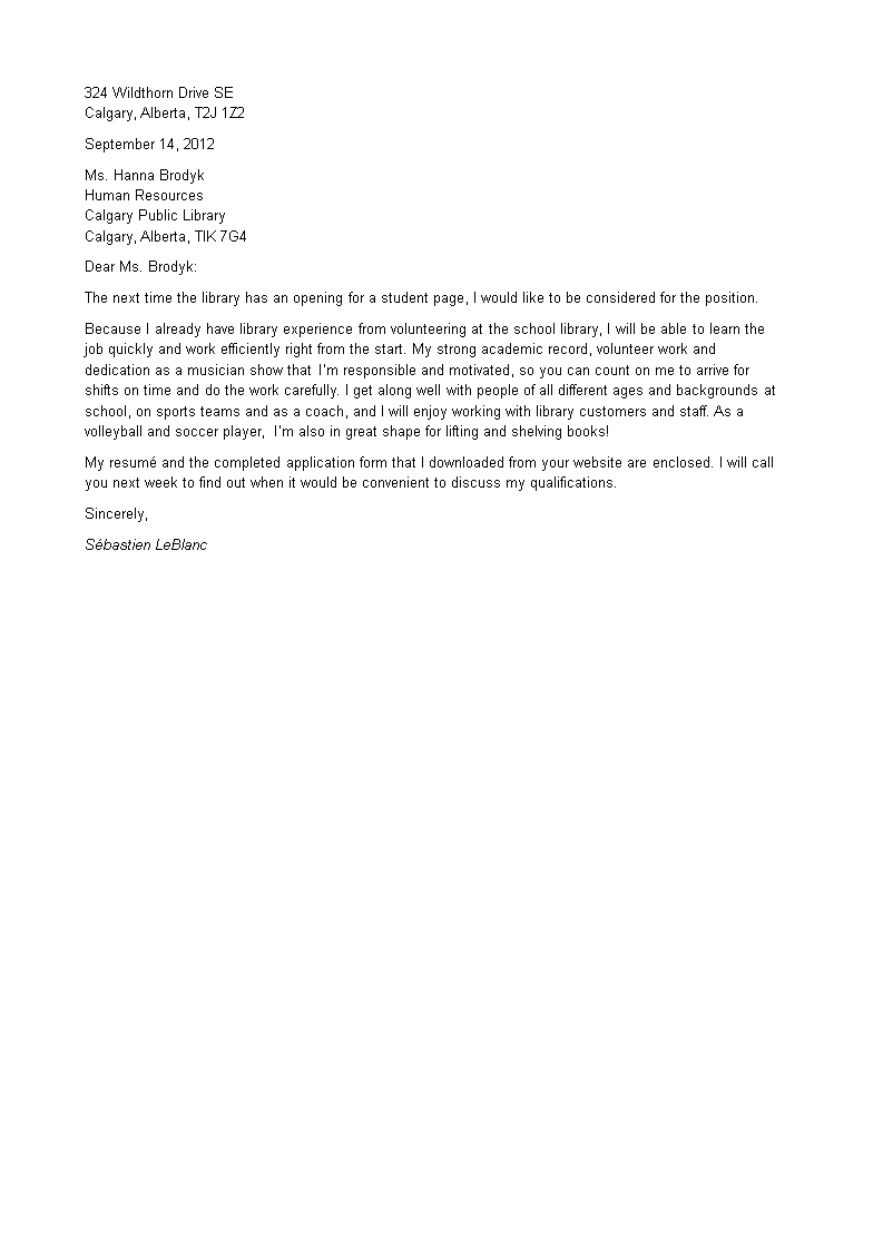 high school student cover letter template