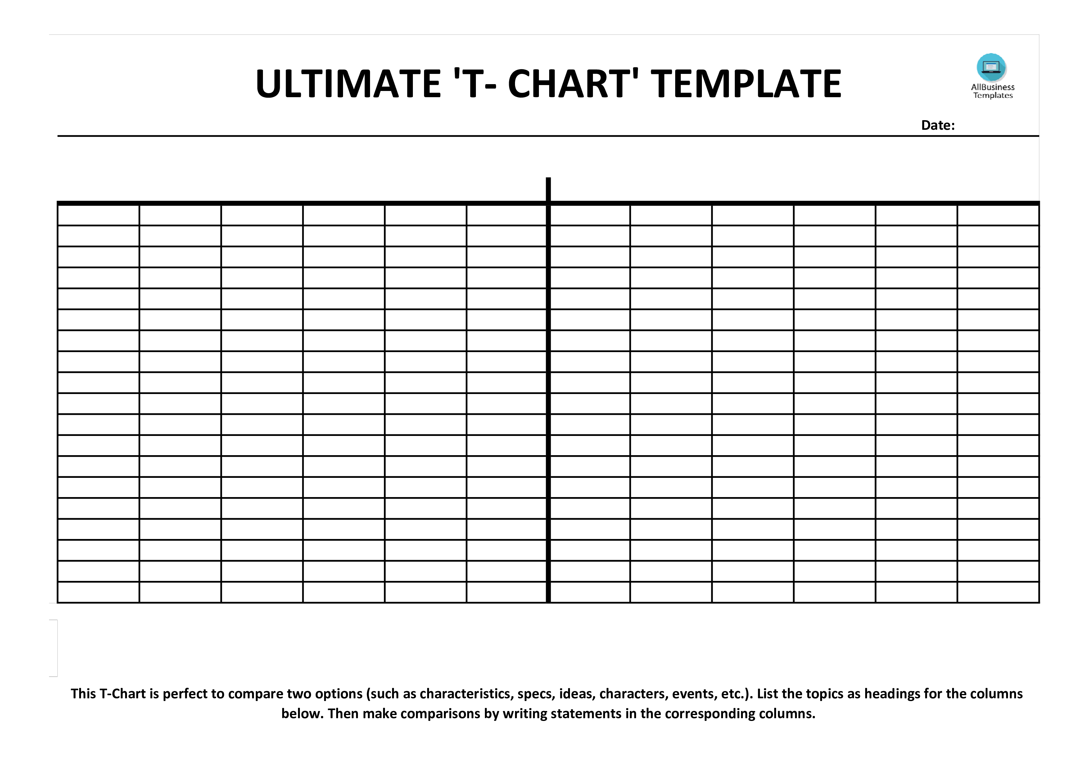 t chart template landscape template