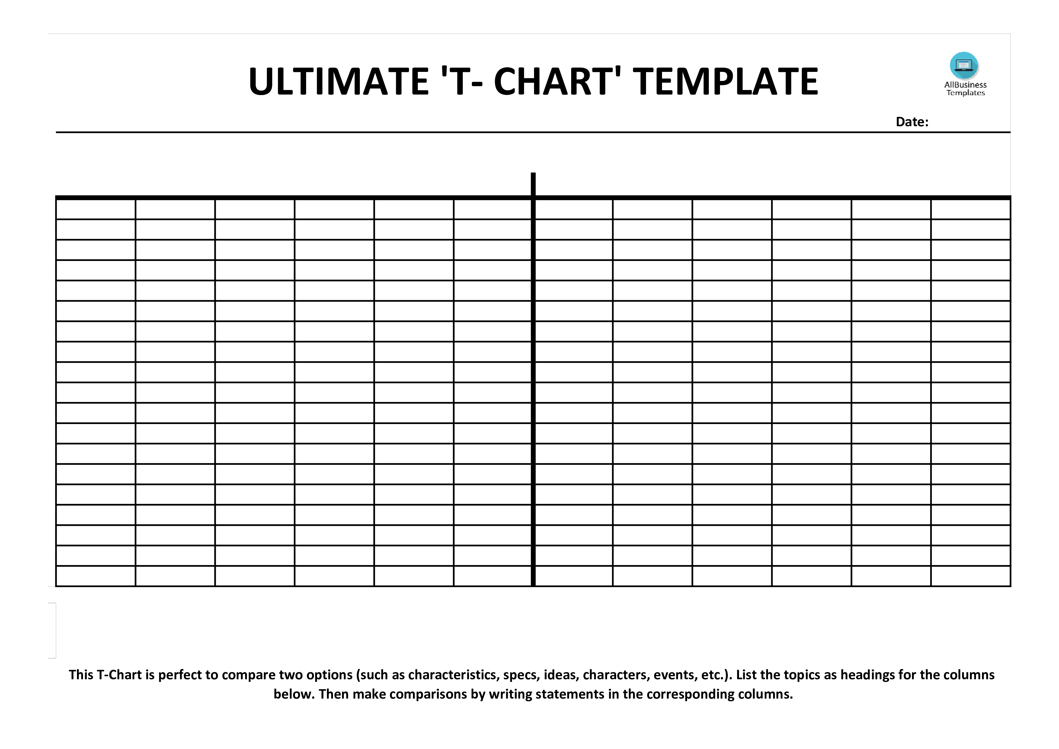 t chart template landscape template