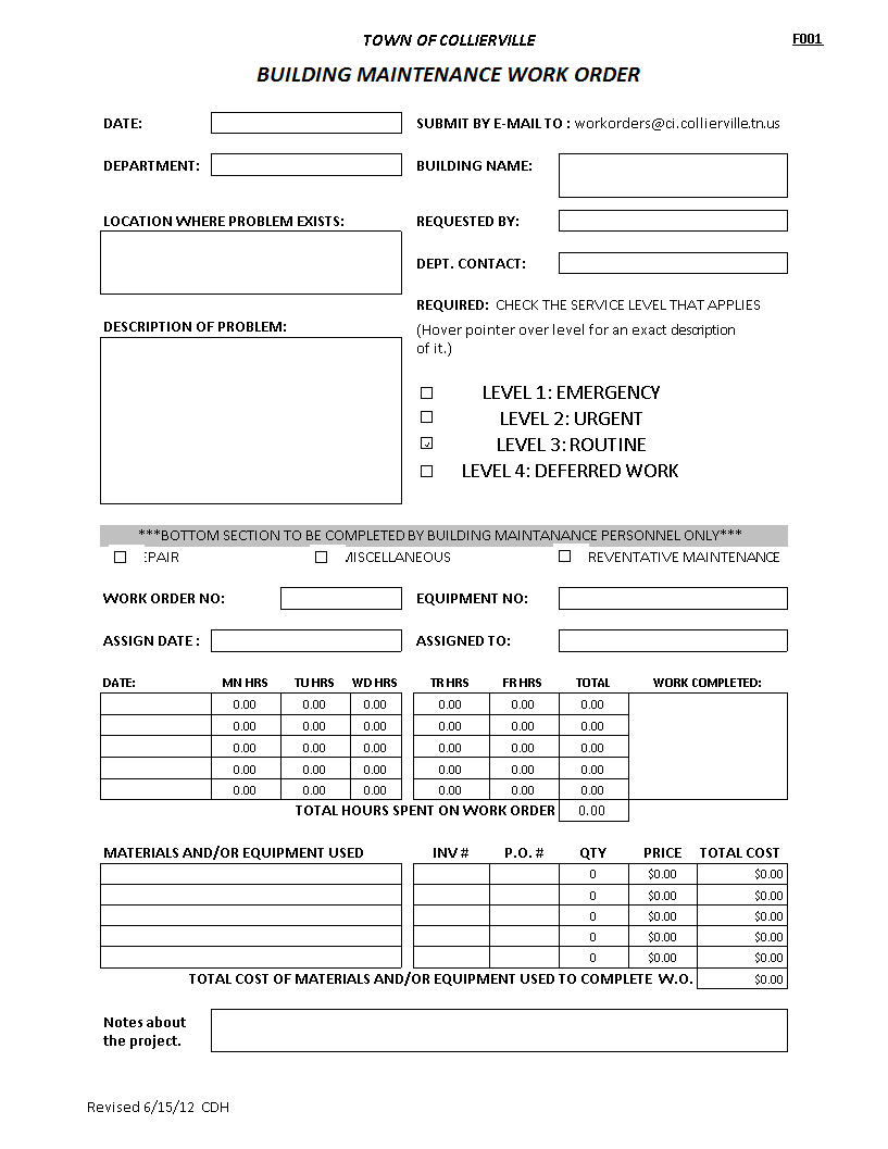 building maintenance work order request template