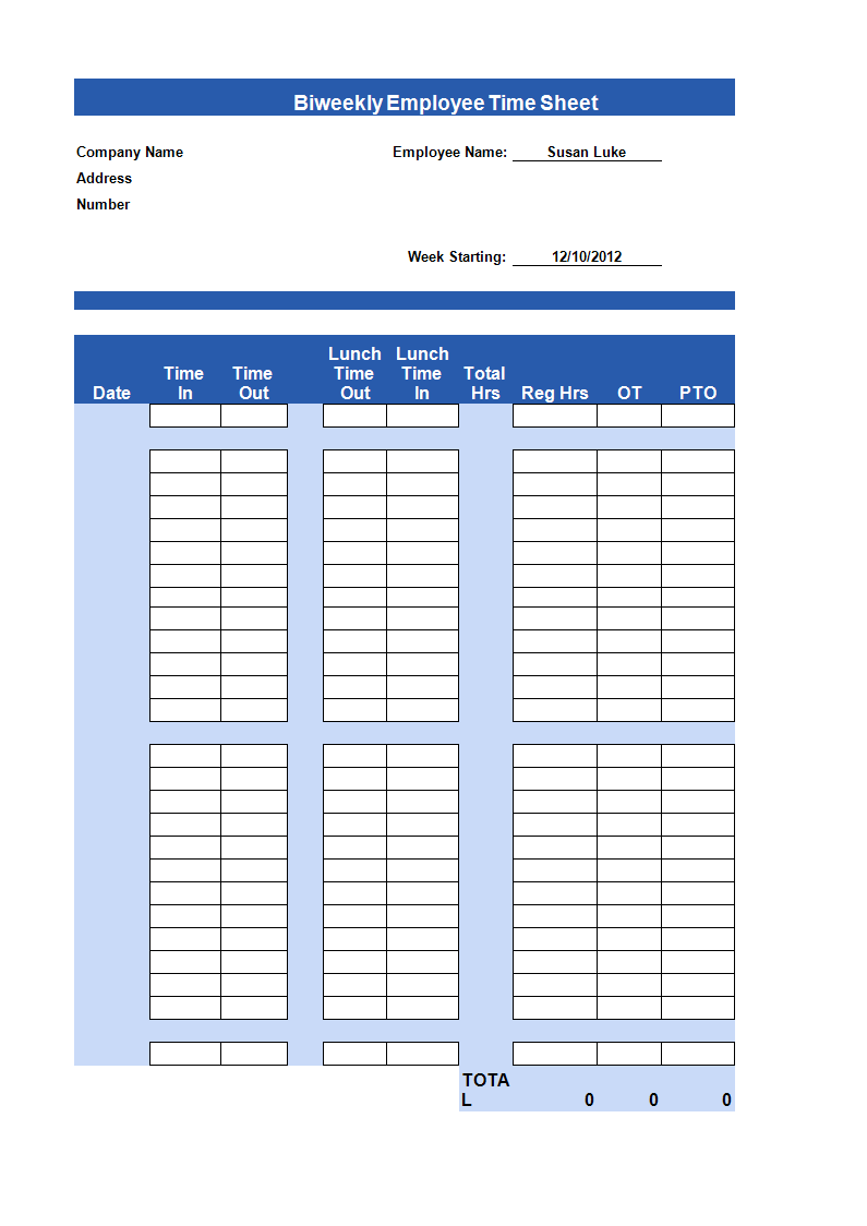 biweekly employee timesheet template example template