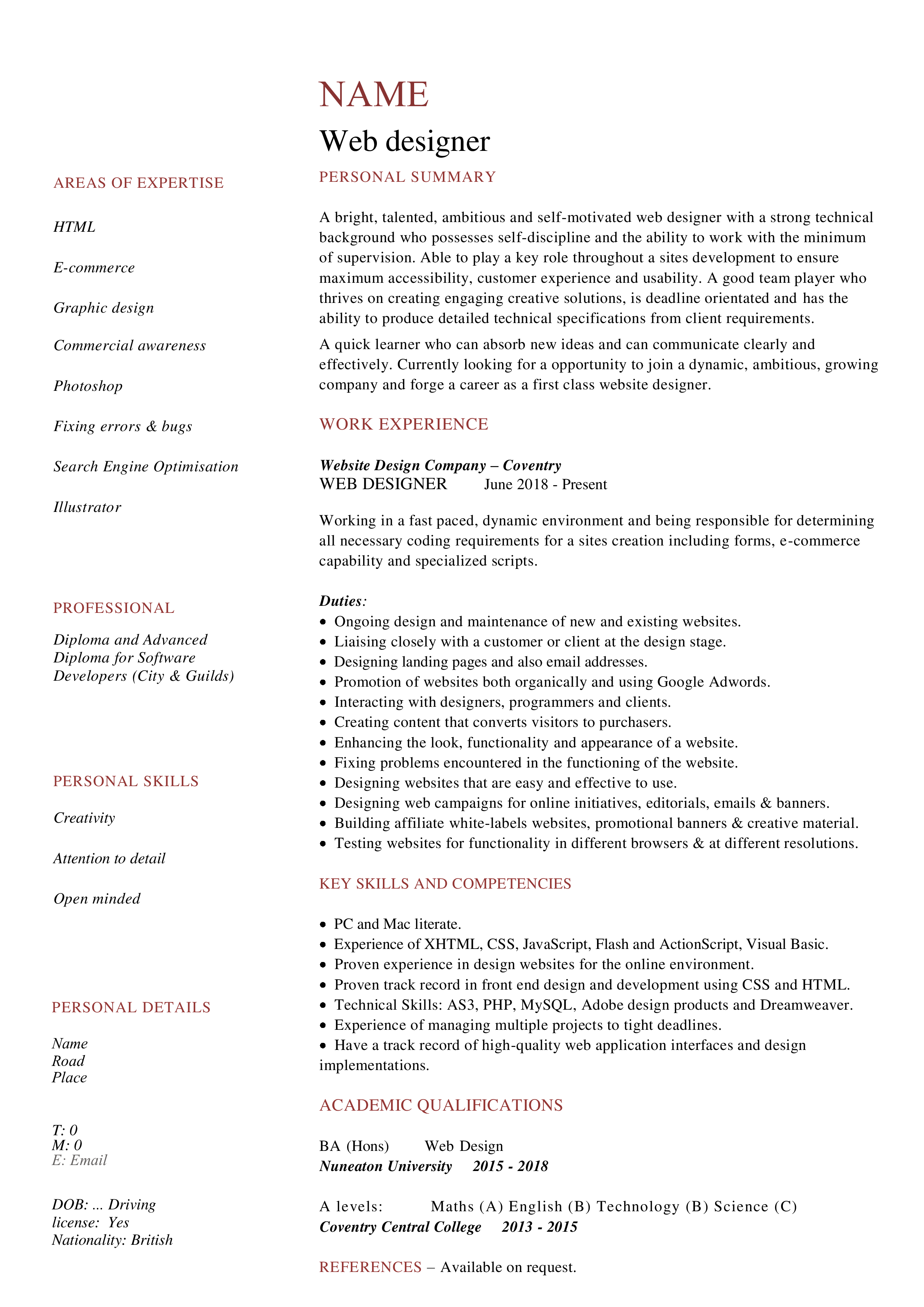 Creative Web Developer Resume 模板