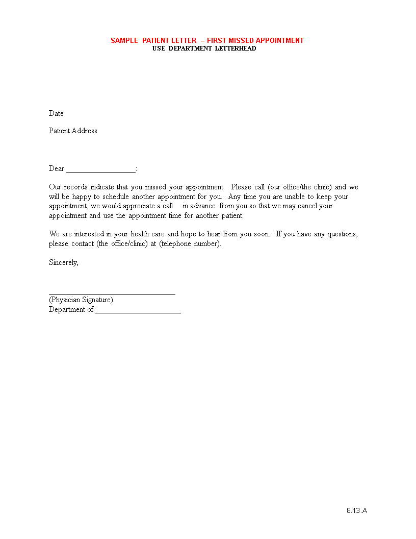 missed doctor appointment letter as  physician template