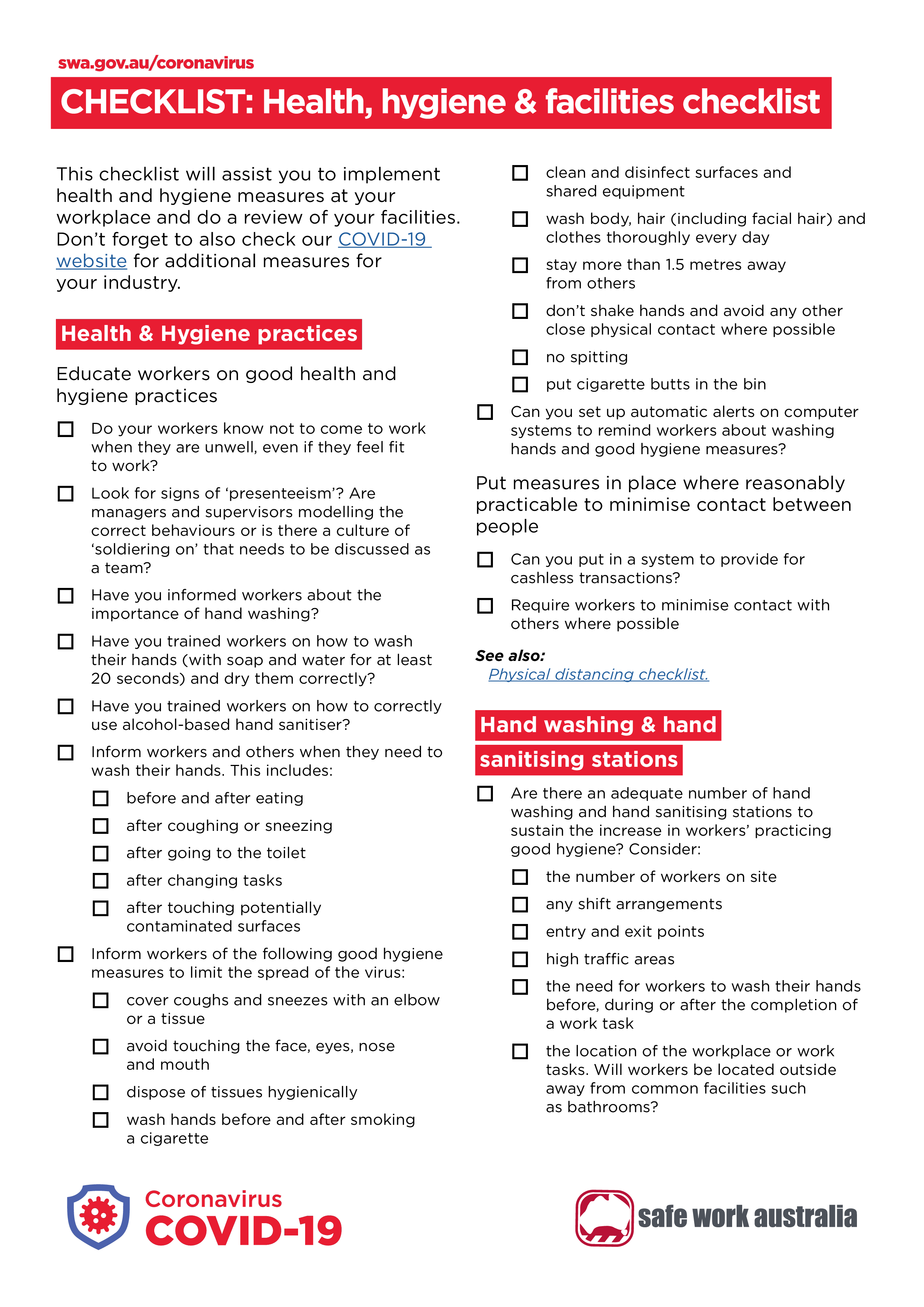 good hygiene checklist during covid-19 modèles