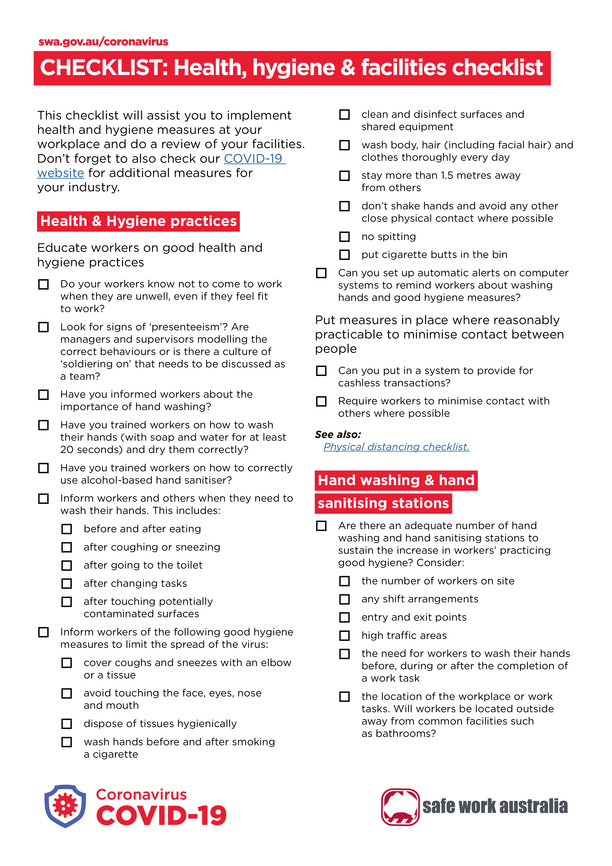 Good Hygiene Checklist during Covid19 Templates at