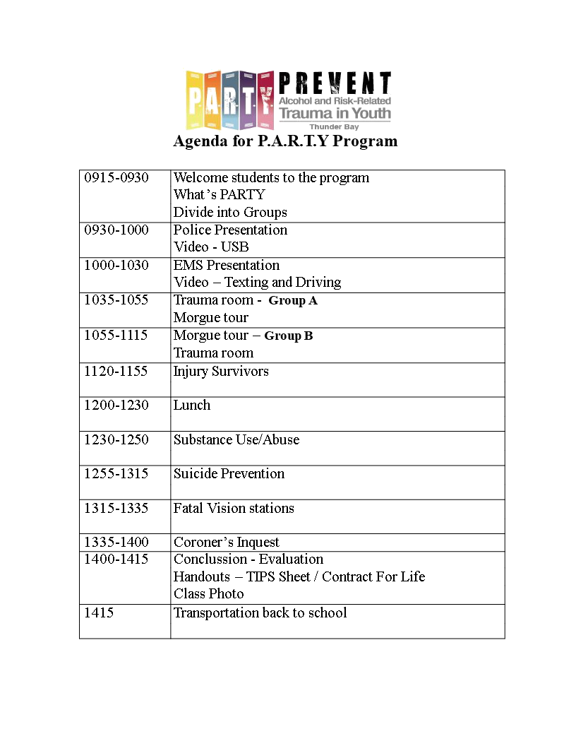 agenda for a party program template