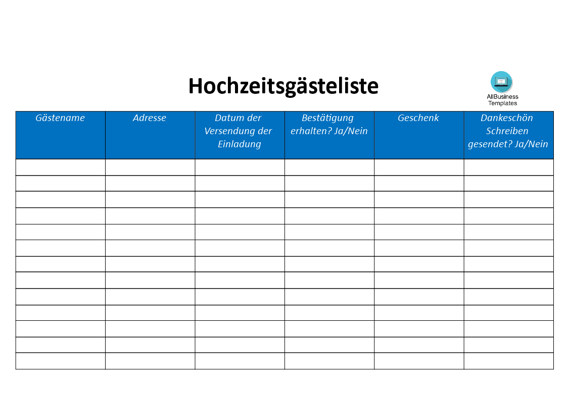 hochzeitsgästeliste voorbeeld afbeelding 