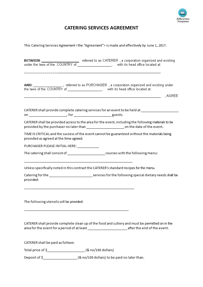 catering services agreement template