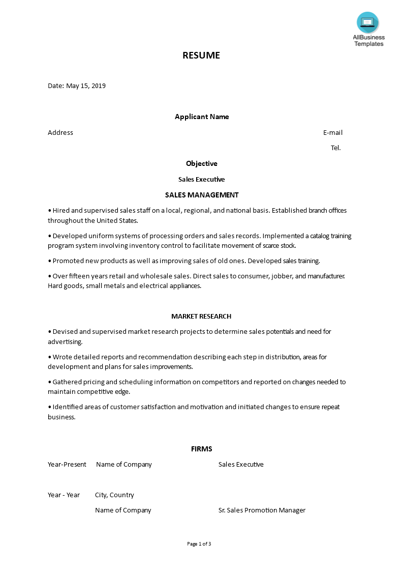 Sales Executive Functional Format Resume main image