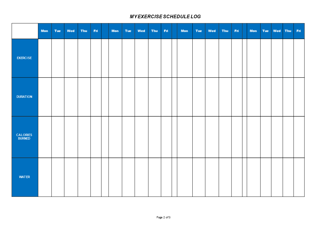weekly exercise schedule modèles