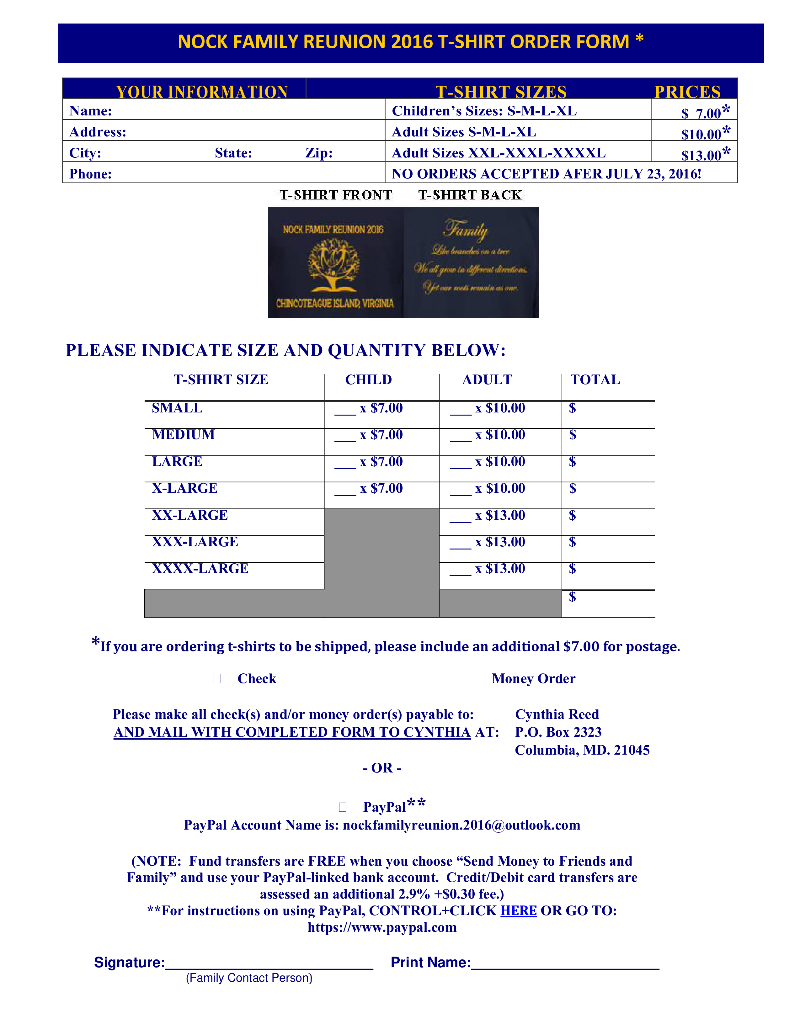 family reunion t shirt order form voorbeeld afbeelding 