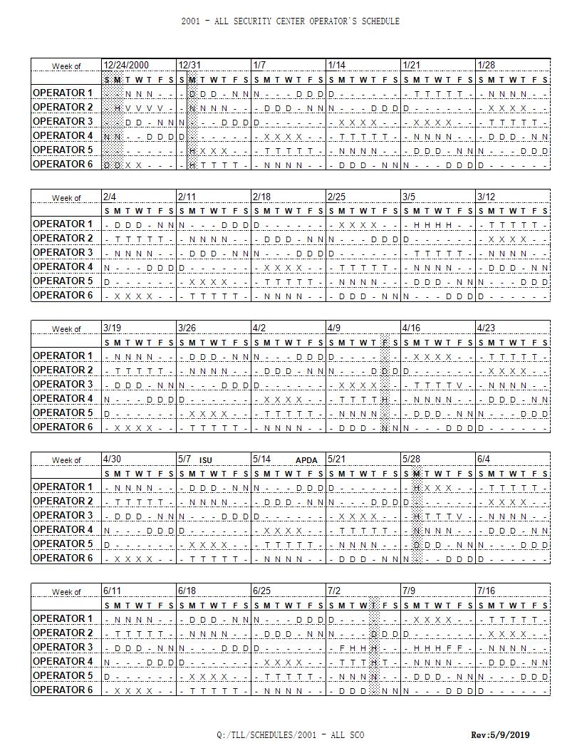 Dupont Schedule Template excel spreadsheet main image