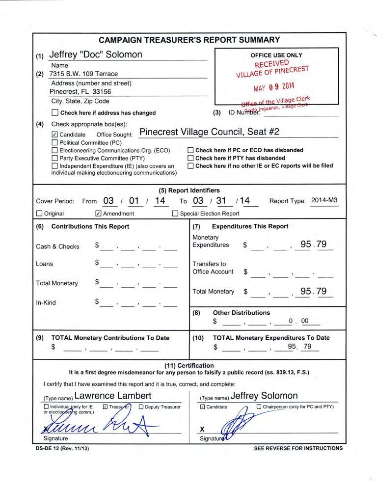 campaign treasurers report Hauptschablonenbild