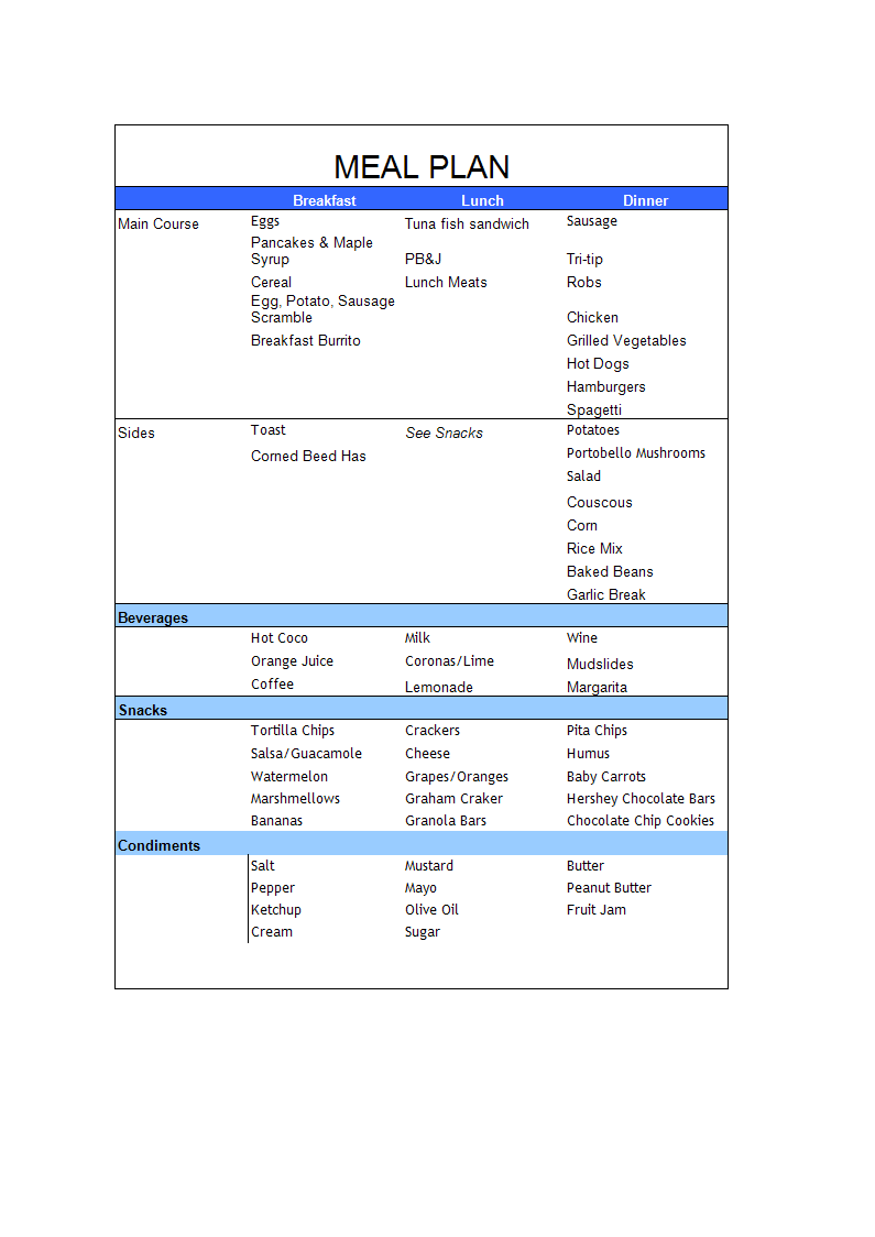 meal plan sheet in excel voorbeeld afbeelding 