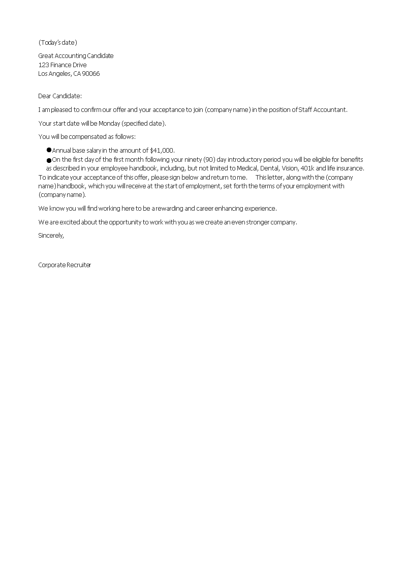 offer letter format for accountant voorbeeld afbeelding 