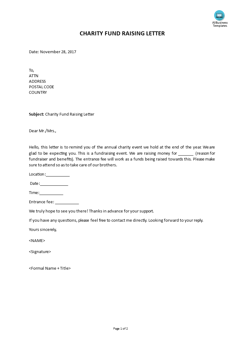 charity fundraising letters template