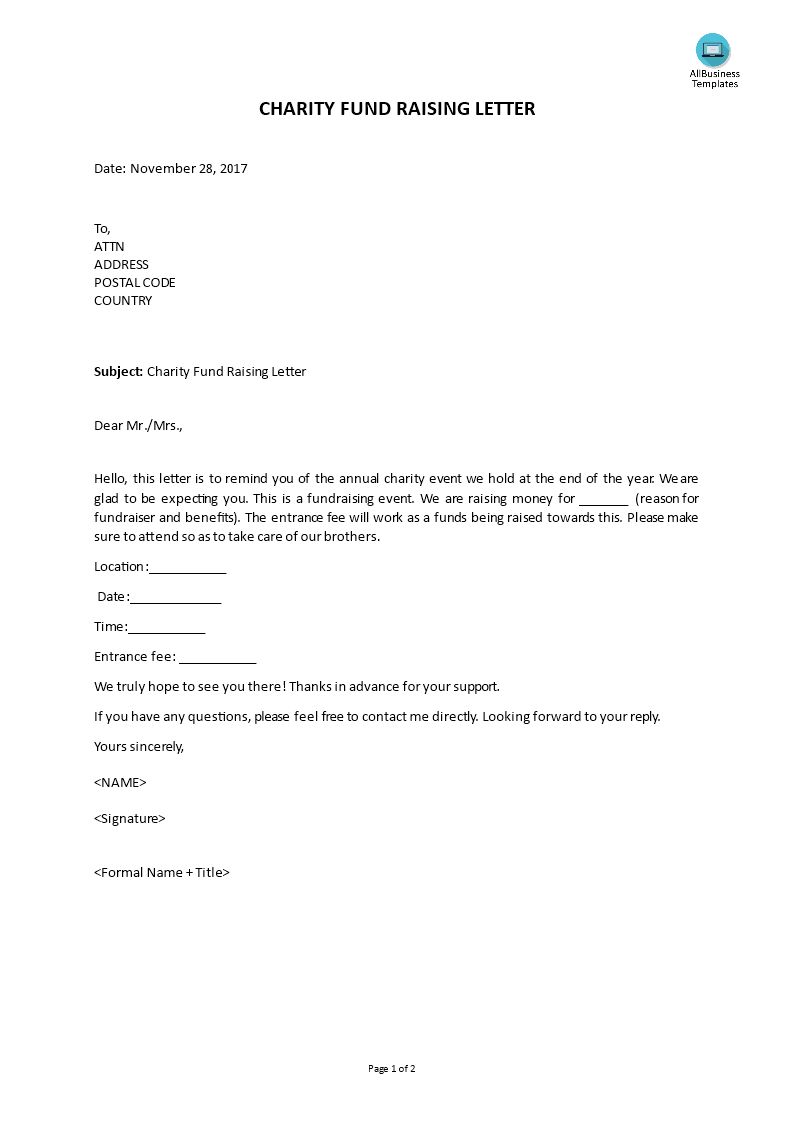 Gratis Liefdadigheid Fundraising Briefs