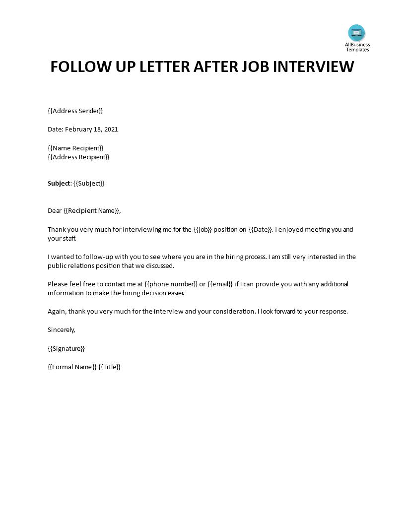 Sample Follow Up Email After Interview | Templates at ...