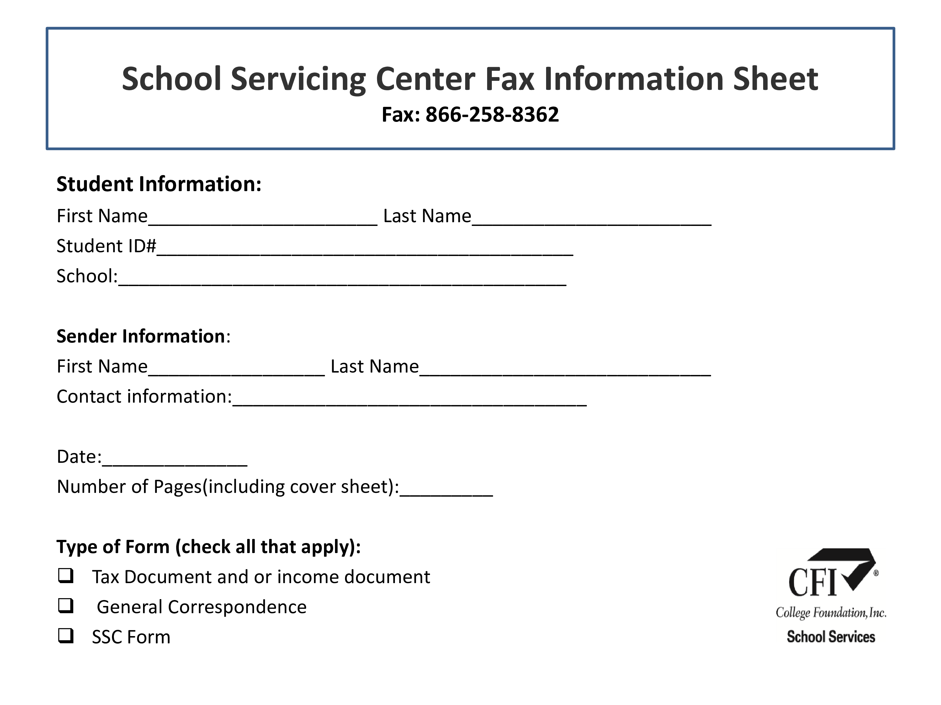 School Servicing Center Fax Cover Sheet main image