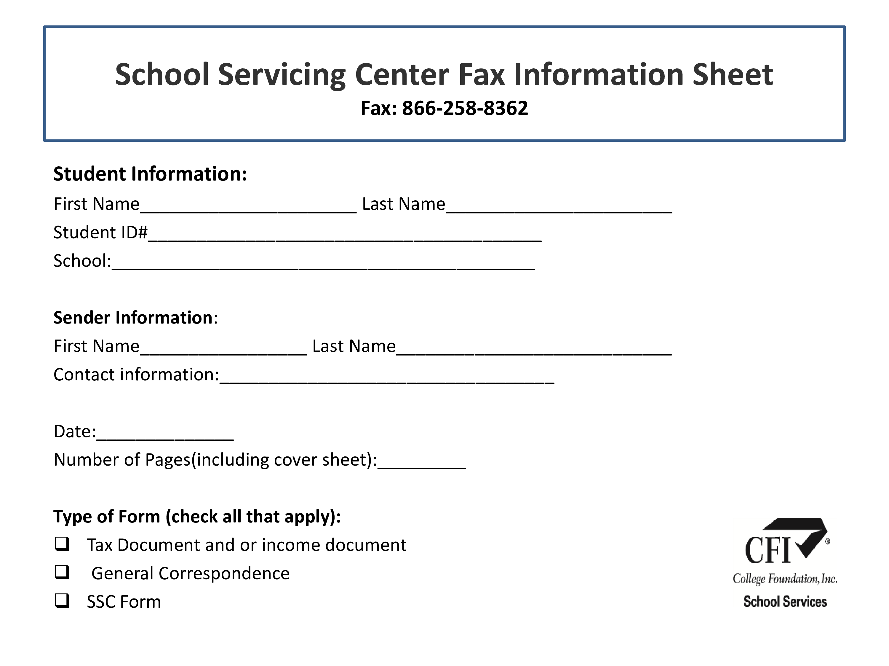 School Servicing Center Fax Cover Sheet 模板