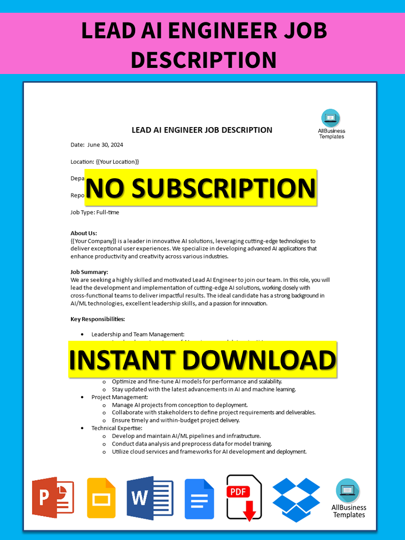 Télécharger Gratuit Lead AI Engineer Job Description