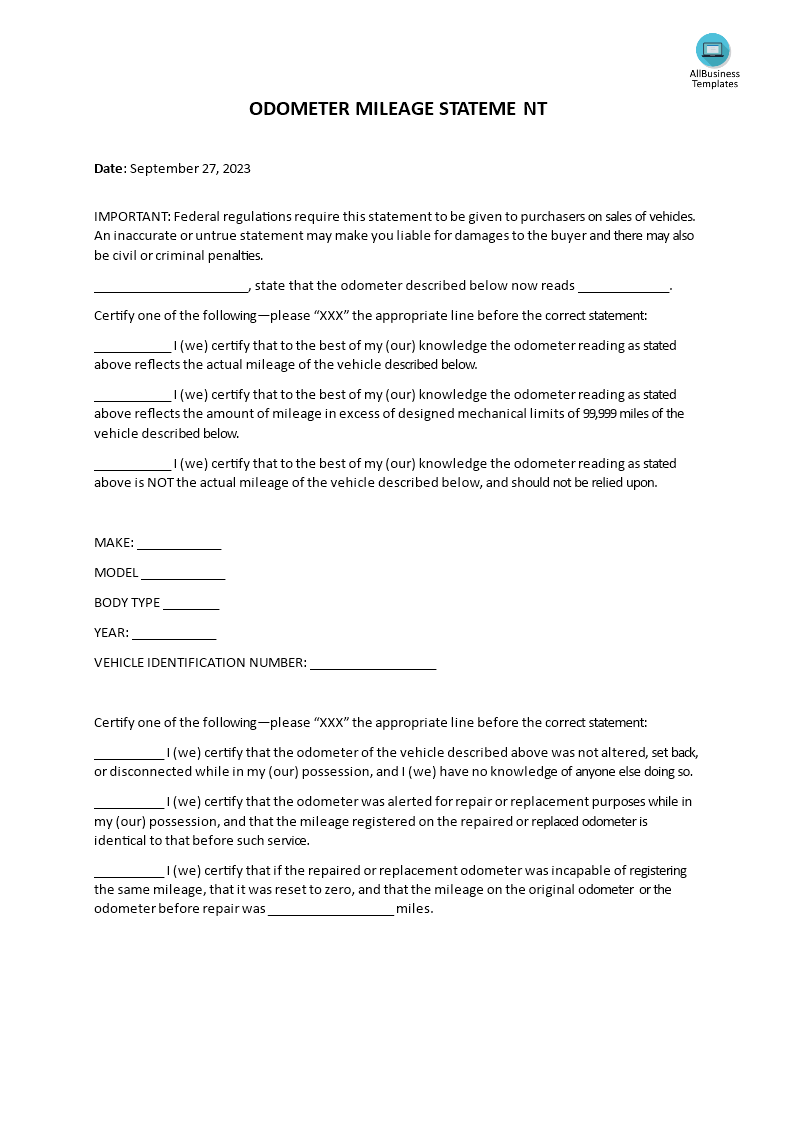 odograph mileage statement template