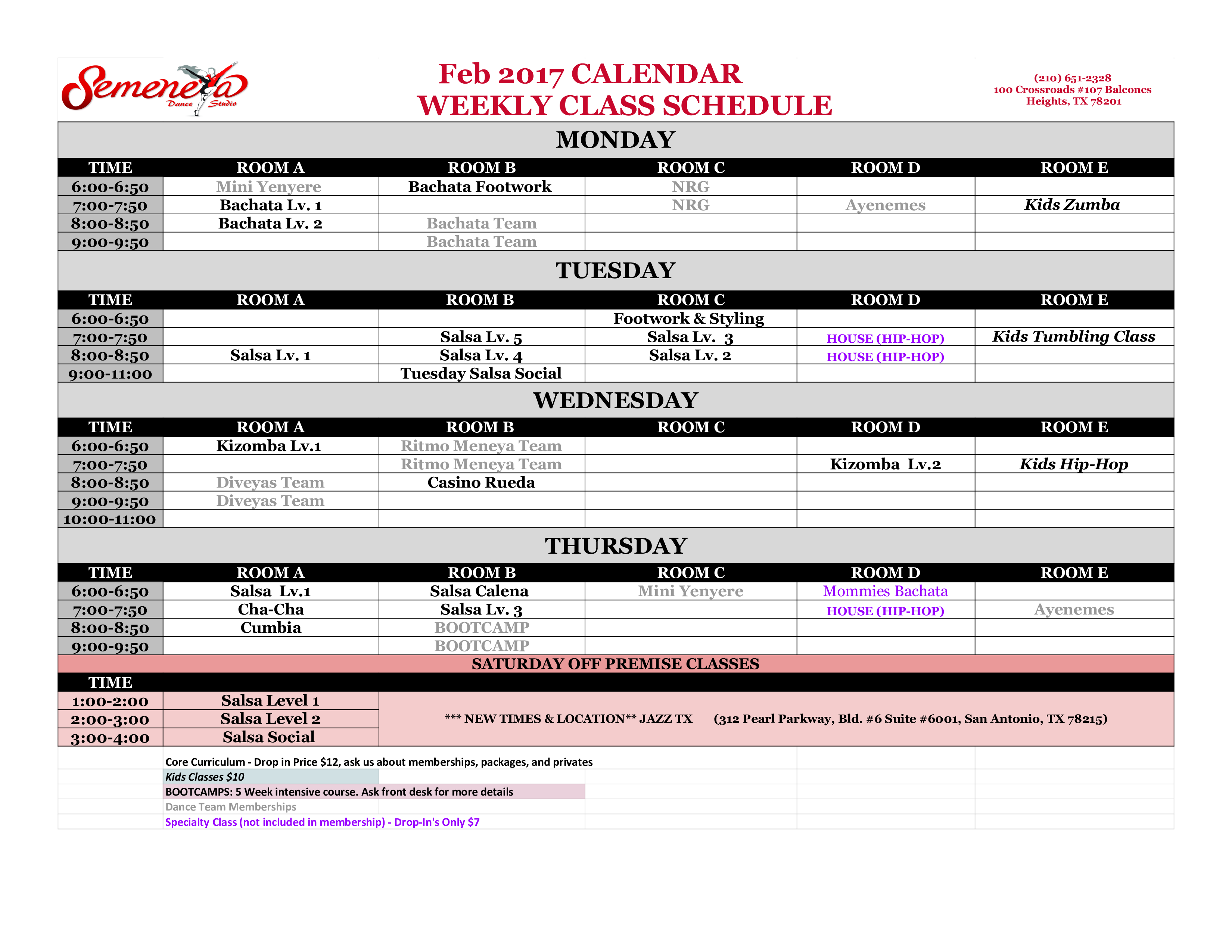 class schedule modèles