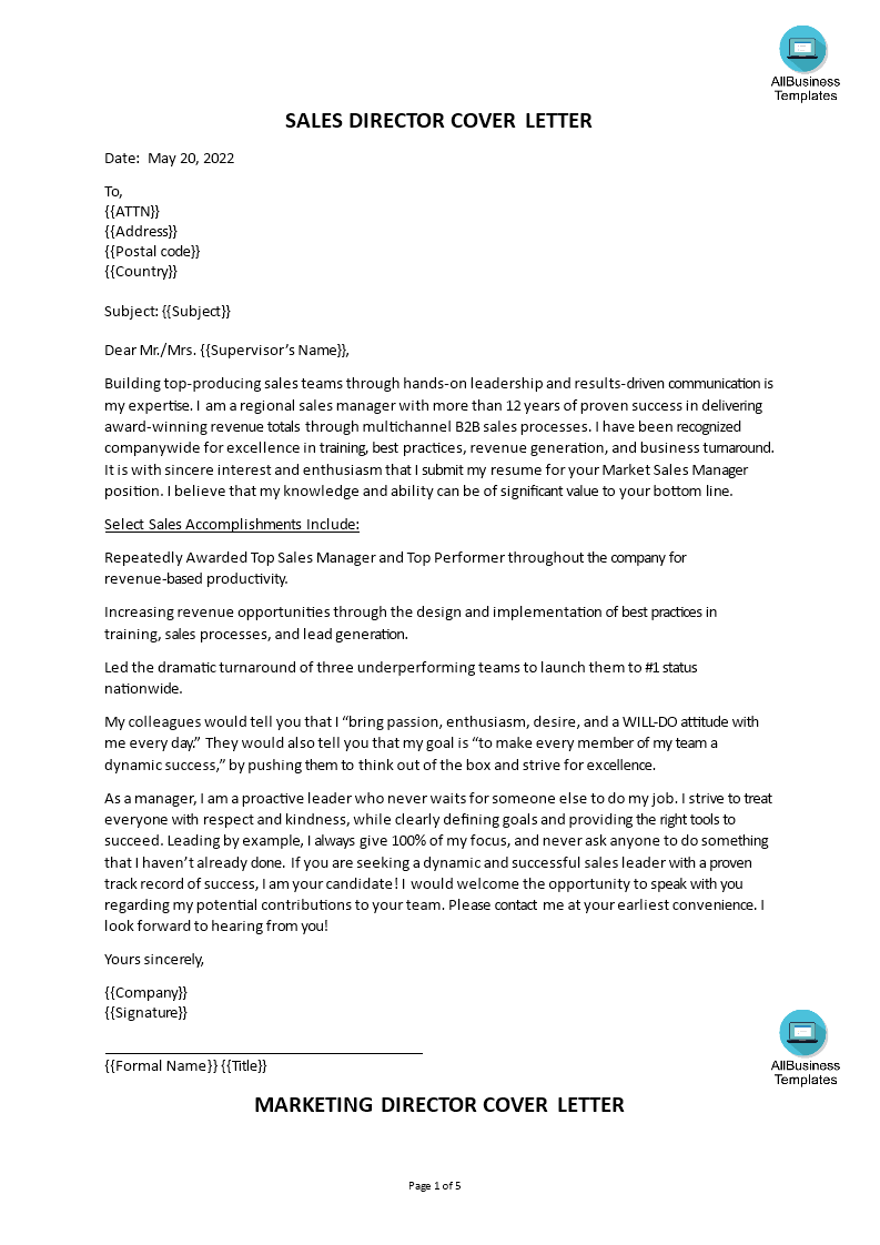 marketing manager application letter template
