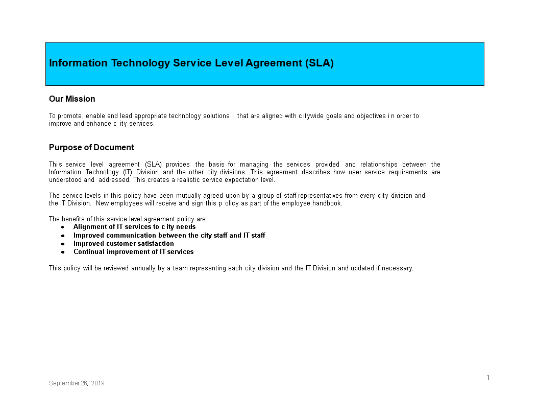 IT Service Level Agreement  Templates at allbusinesstemplates.com With Regard To supplier service level agreement template