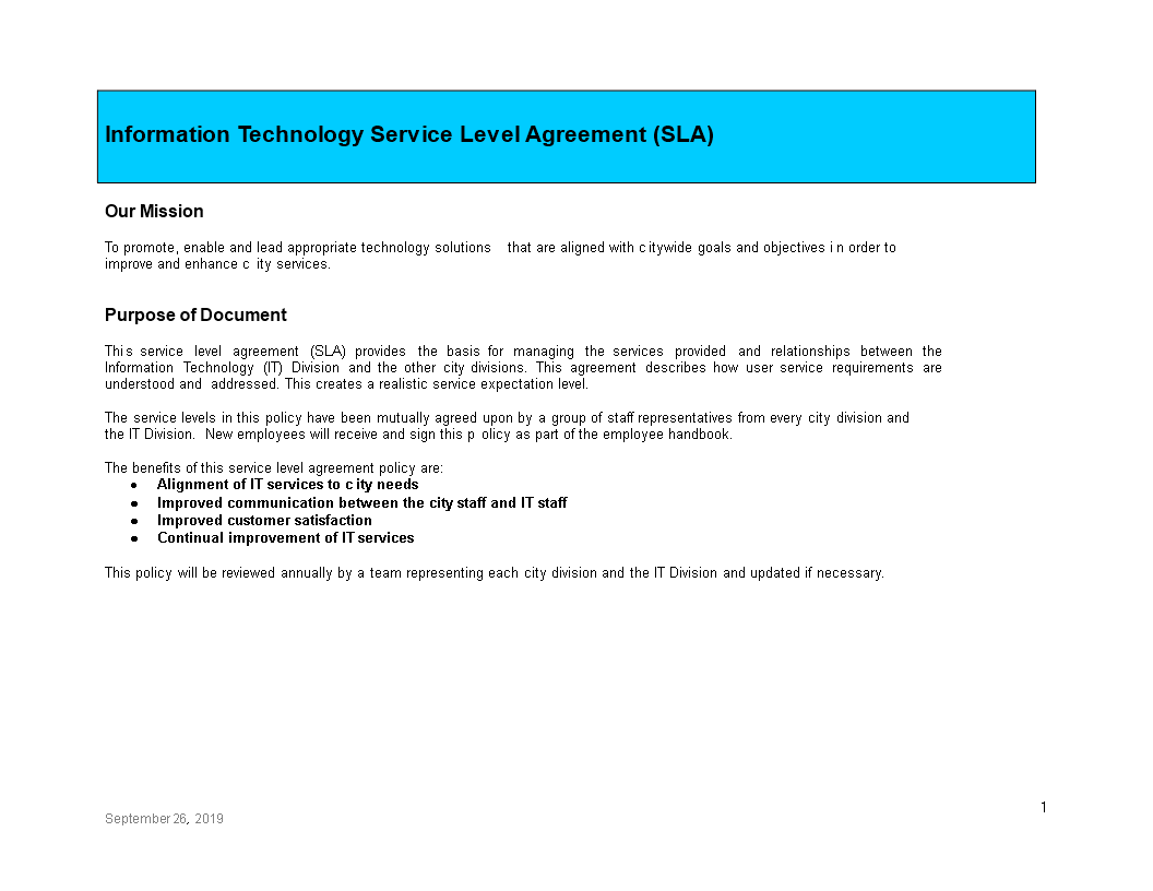 it service level agreement template