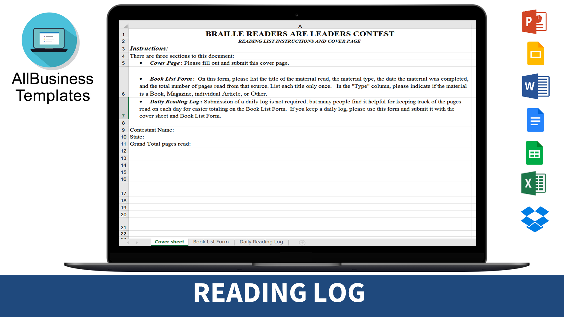 Reading Log Template xlsx 模板