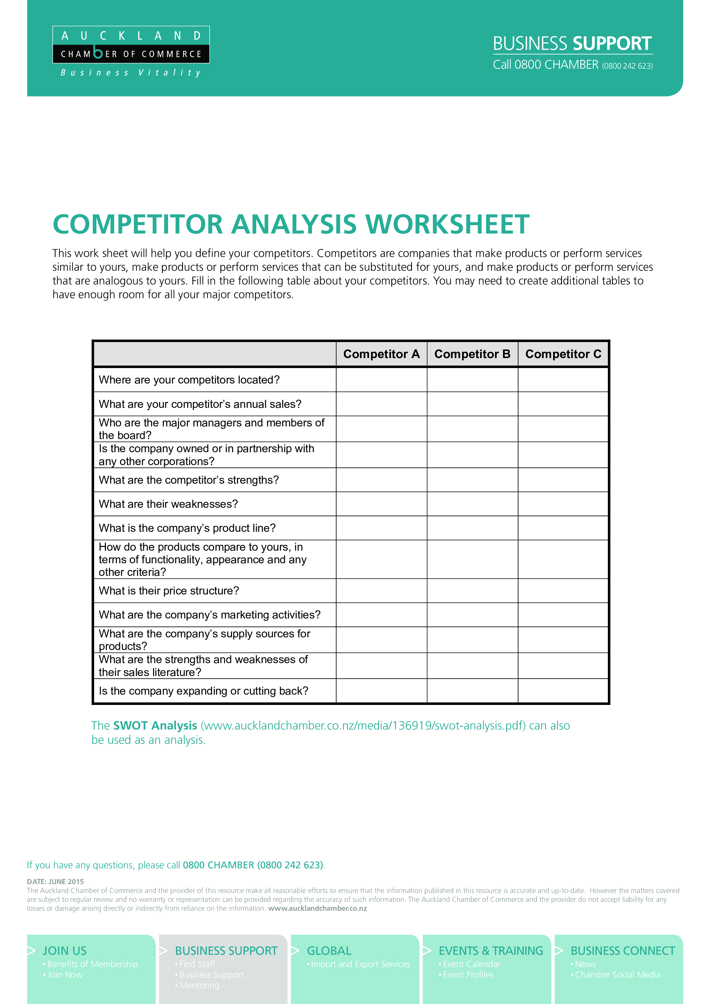 competitor analysis worksheet modèles