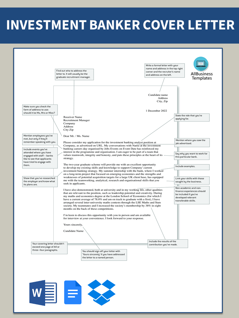 Investment Banking Cover Letter 模板