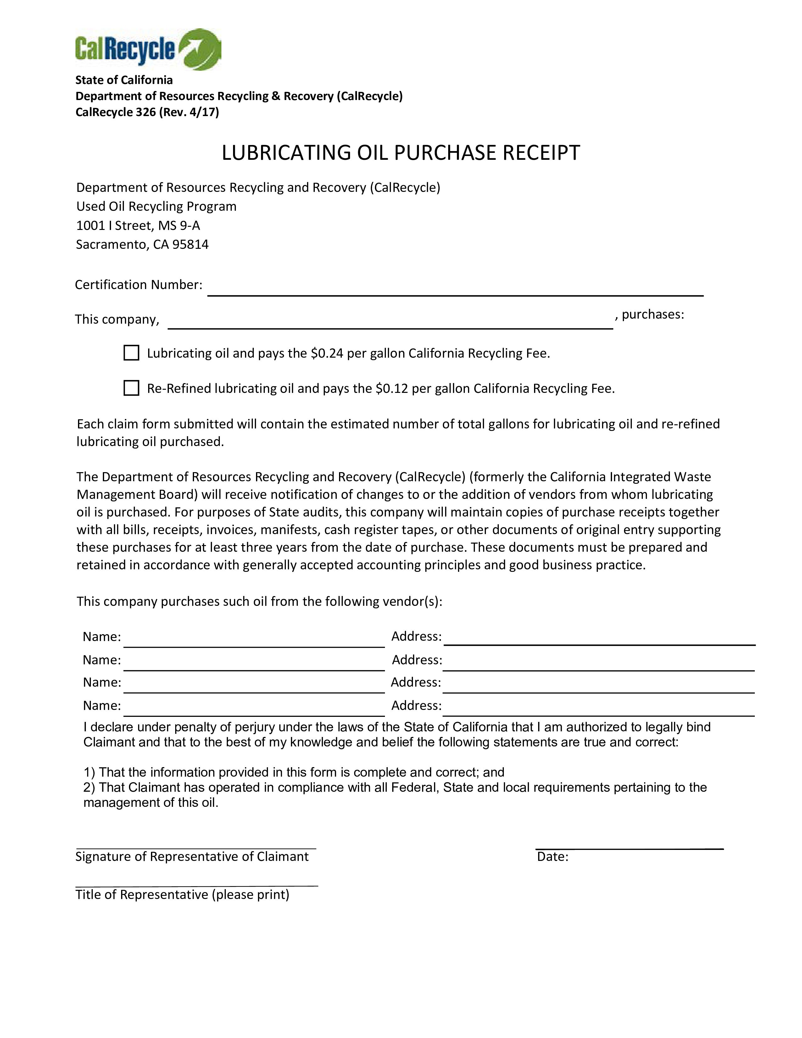 Lubricating Purchase Receipt main image