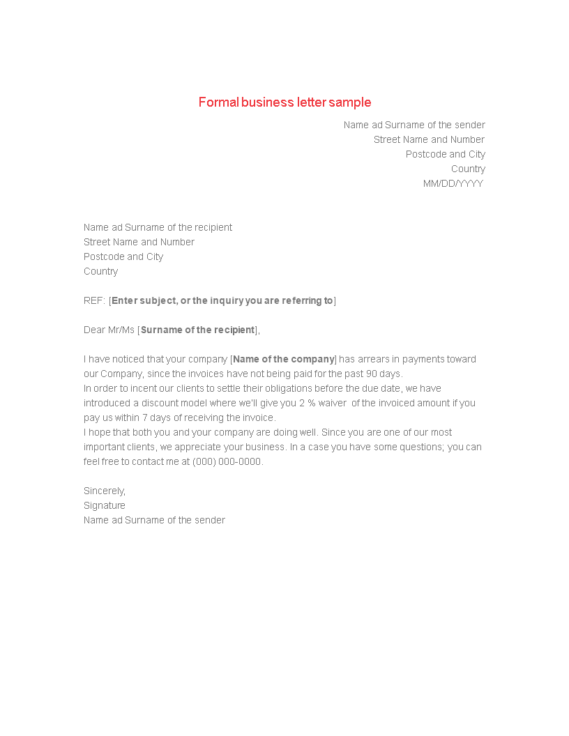 Sample Business Formal Letter 模板