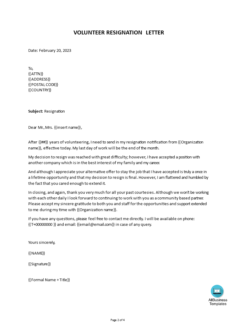voluntary retirement resignation letter Hauptschablonenbild