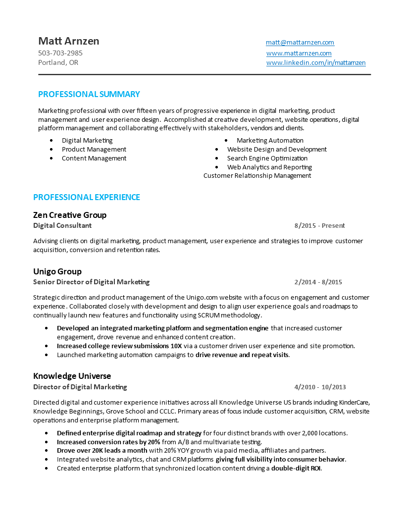 Free Digital Marketing Specialist Resume Template Templates At