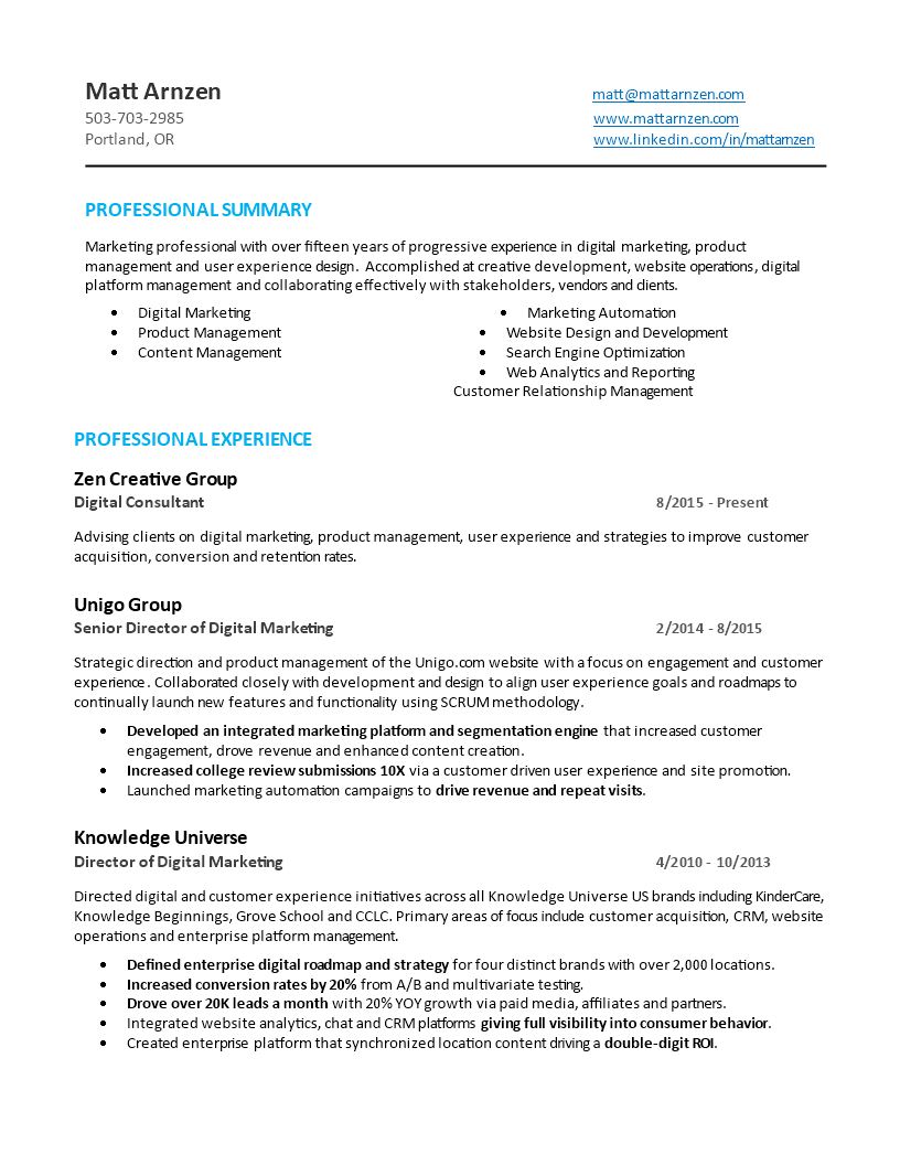 digital marketing specialist resume template modèles