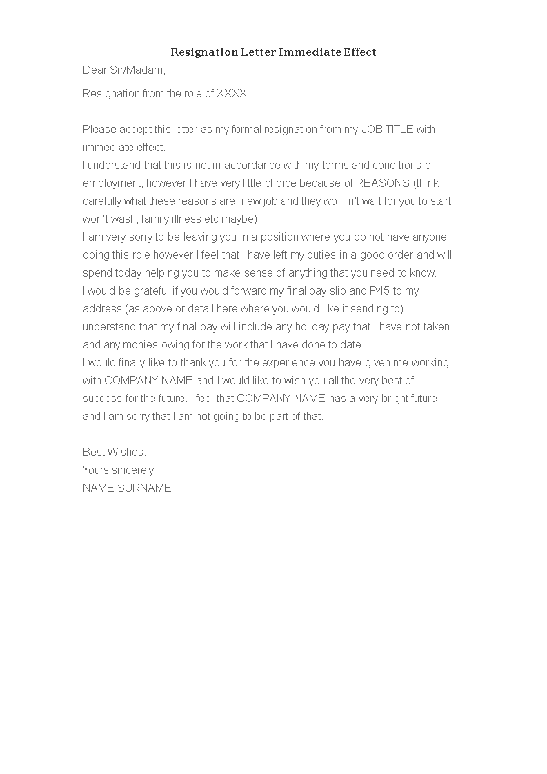 resignation letter immediate effect format plantilla imagen principal