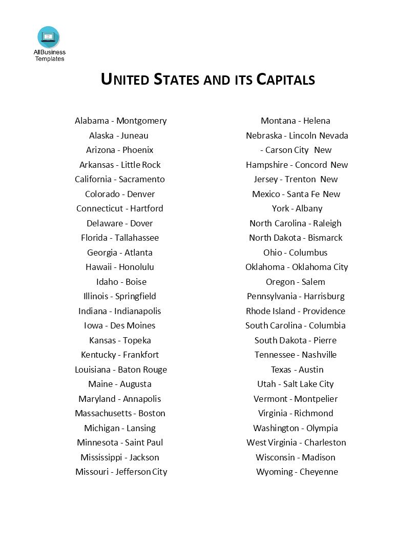 USA States and Capitals list main image