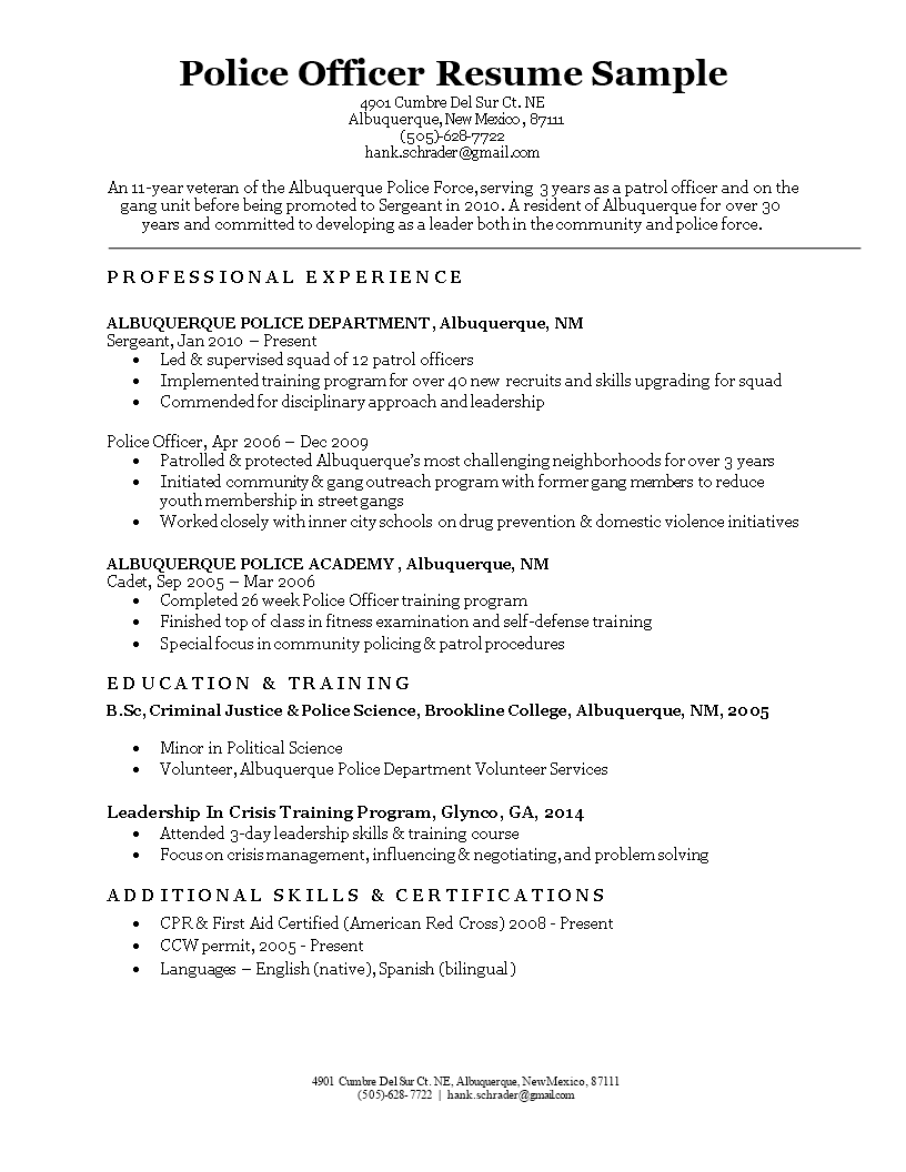 Police Officer Resume Sample main image