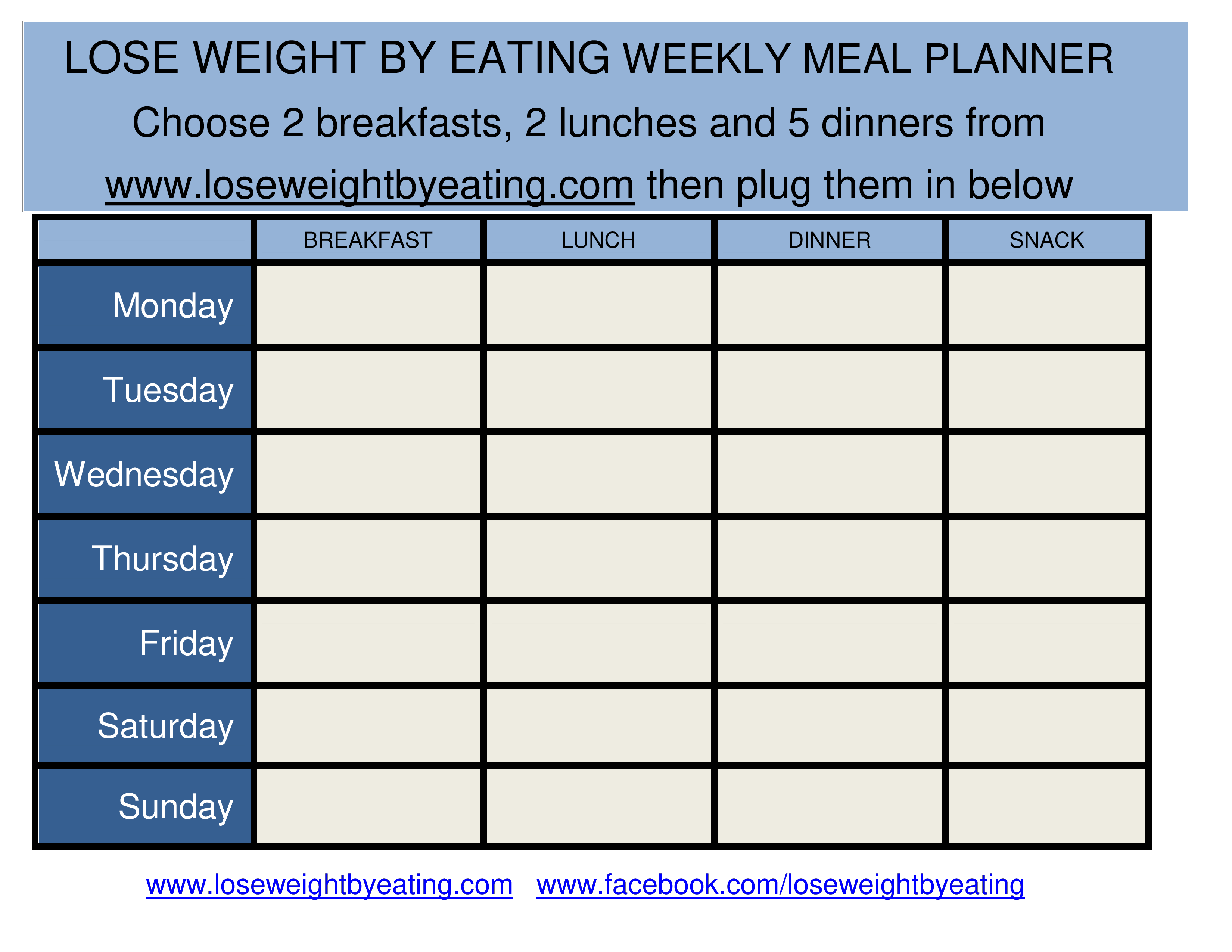 weekly diet meal planner template